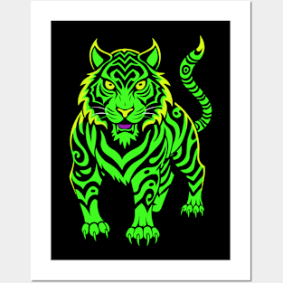 Tiger in neon green Posters and Art